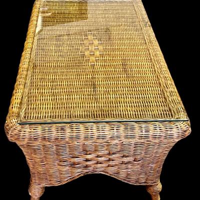 Henry Link Wicker Coffee Table with Glass Top