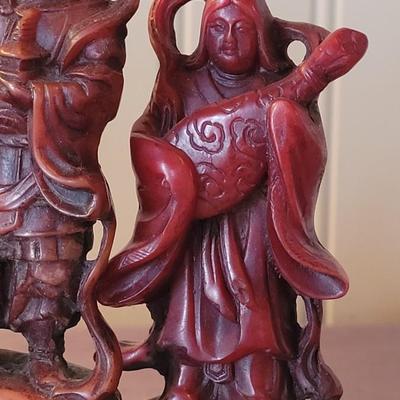 Vintage Carved Cinnabar Chinese 7 God's with Lacquered Stand