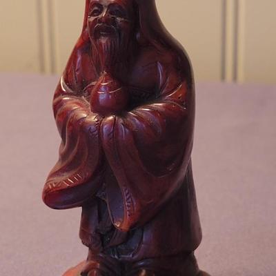 Vintage Carved Cinnabar Chinese 7 God's with Lacquered Stand