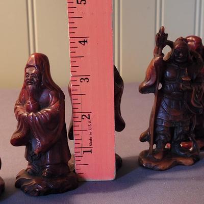Vintage Carved Cinnabar Chinese 7 God's with Lacquered Stand