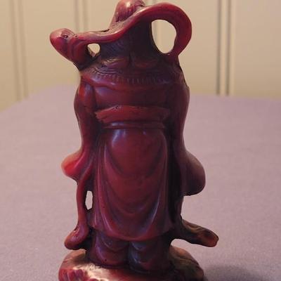 Vintage Carved Cinnabar Chinese 7 God's with Lacquered Stand