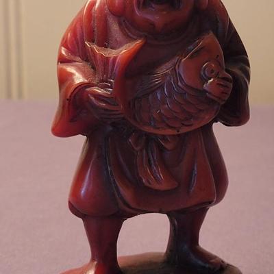 Vintage Carved Cinnabar Chinese 7 God's with Lacquered Stand