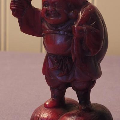 Vintage Carved Cinnabar Chinese 7 God's with Lacquered Stand