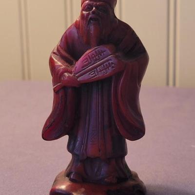 Vintage Carved Cinnabar Chinese 7 God's with Lacquered Stand