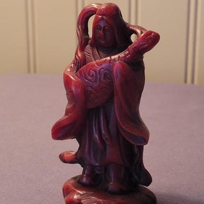 Vintage Carved Cinnabar Chinese 7 God's with Lacquered Stand