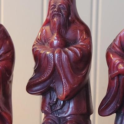Vintage Carved Cinnabar Chinese 7 God's with Lacquered Stand