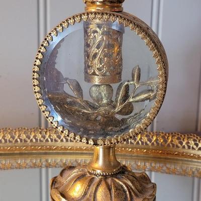 Vintage Ormolu-Style Vanity Set With Brush, Mirror, and Perfume Bottle