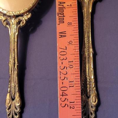Vintage Ormolu-Style Vanity Set With Brush, Mirror, and Perfume Bottle
