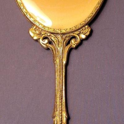Vintage Ormolu-Style Vanity Set With Brush, Mirror, and Perfume Bottle