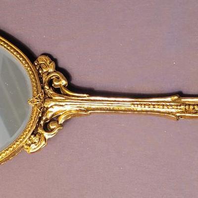 Vintage Ormolu-Style Vanity Set With Brush, Mirror, and Perfume Bottle