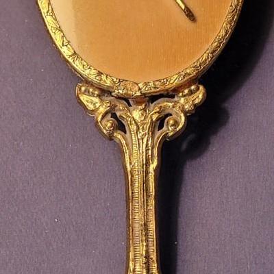 Vintage Ormolu-Style Vanity Set With Brush, Mirror, and Perfume Bottle