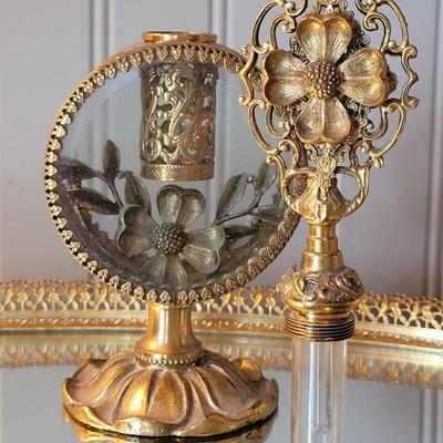Vintage Ormolu-Style Vanity Set With Brush, Mirror, and Perfume Bottle