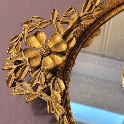Vintage Ormolu-Style Vanity Set With Brush, Mirror, and Perfume Bottle