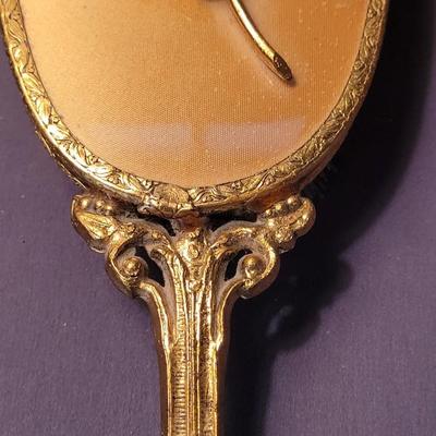 Vintage Ormolu-Style Vanity Set With Brush, Mirror, and Perfume Bottle