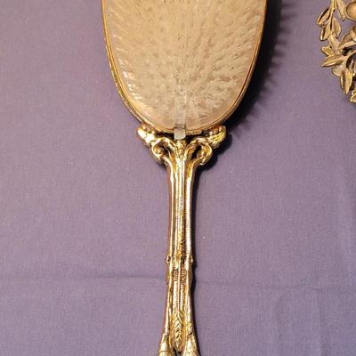 Vintage Ormolu-Style Vanity Set With Brush, Mirror, and Perfume Bottle