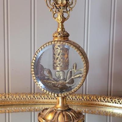Vintage Ormolu-Style Vanity Set With Brush, Mirror, and Perfume Bottle