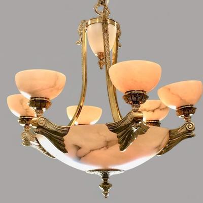 Not too miss - Exquiste and Beautiful Alabaster and Brass Chandelier.
