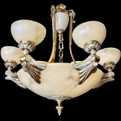 Not too miss - Exquiste and Beautiful Alabaster and Brass Chandelier.