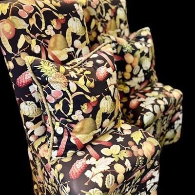 Set of 2 Custom Upholstered Parson Chairs and Matching Pillows