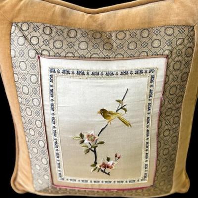 Vintage Velvet Pillows with Hand Embroidered Silk Panels (set of 2)