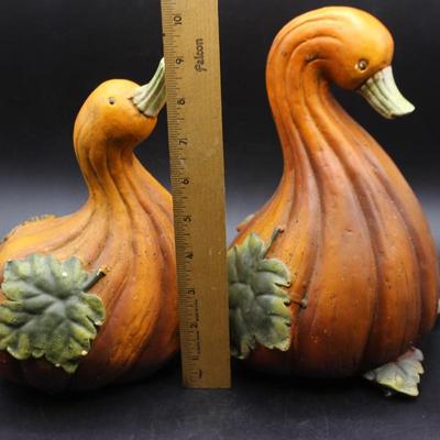 Pair of Collections Etc. Pumpkin Gourd Duck Goose Fall Home Decor Figurines