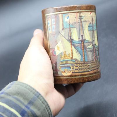 Vintage Mid Century Sailing Ship Office Desktop Pencil Cup