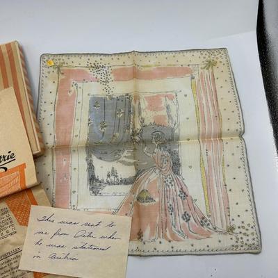 Vintage Delicate Princess Design Ladies Hanky with Handwritten Note