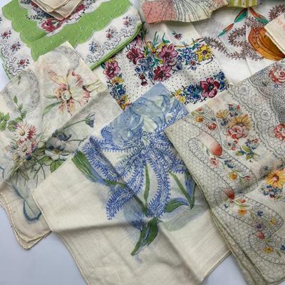 Mixed Lot of Vintage Dainty Fine Fabric Ladies Hankies