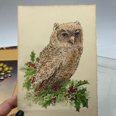 Framed Owl Christmas Card with Retro Grapes Art Card Underneath