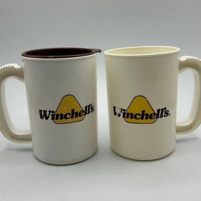 Pair of Retro Winchell's Donuts Plastic Drink Coffee Travel Mugs