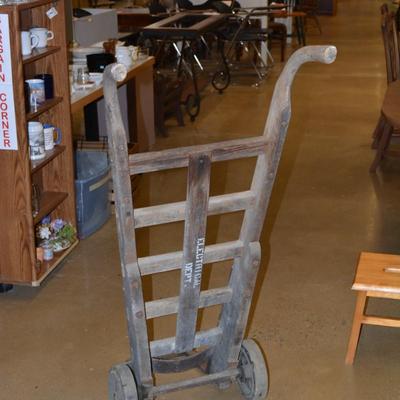 Antique Wood and Cast Iron Hand Truck 2 Wheel