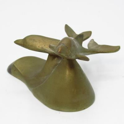 Vintage Brass Dolphins Swimming Desktop Figurine Statuette