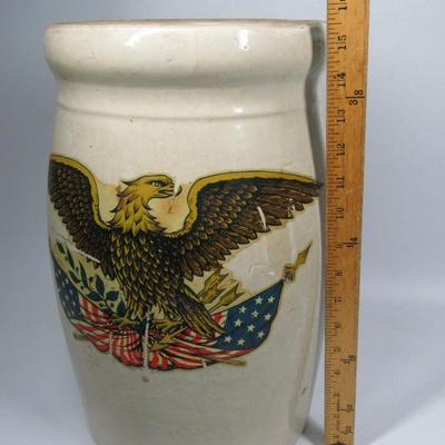 Large Vintage United States Eagle Decal Stoneware 4 Gallon Pottery Crock Planter