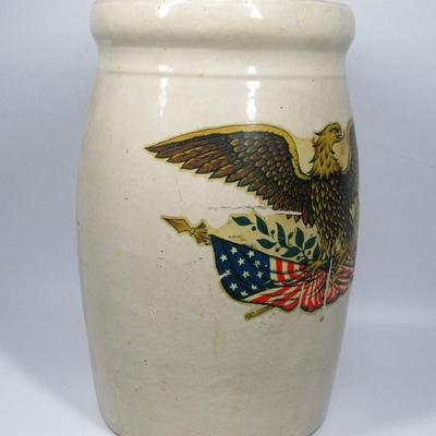 Large Vintage United States Eagle Decal Stoneware 4 Gallon Pottery Crock Planter