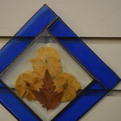 Stained Glass Wall Hanging w/ Pressed Flowers