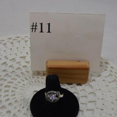 925 Sterling Deco Ring w/ Marcasite and Crystal Size 8