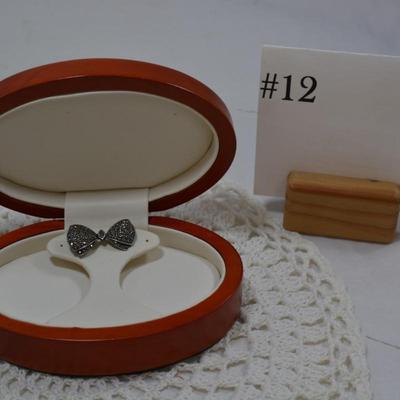 925 Sterling & Marcasite Bow Pin 2.6g