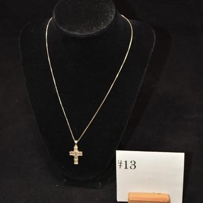 925 Sterling Cube Chain w/ Crystal & Silver Cross 18" 4.7g