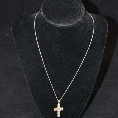 925 Sterling Cube Chain w/ Crystal & Silver Cross 18" 4.7g
