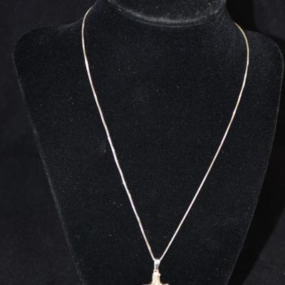 925 Sterling Cube Chain w/ Crystal & Silver Cross 18" 4.7g