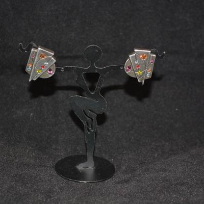 Signed Mod/Deco Earrings w/ Tourmaline