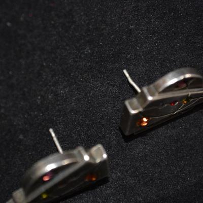 Signed Mod/Deco Earrings w/ Tourmaline