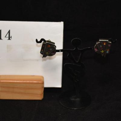 Signed Mod/Deco Earrings w/ Tourmaline