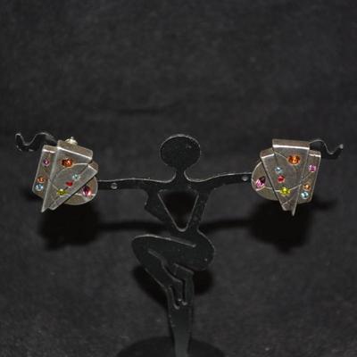 Signed Mod/Deco Earrings w/ Tourmaline