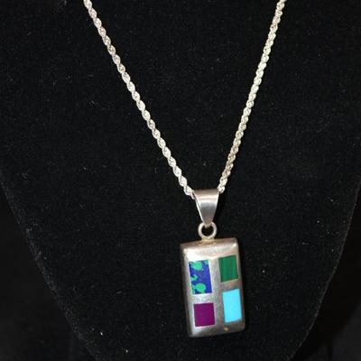 925 Sterling Twist Chain w/ Multi Stone Pendant 18" 18.2g