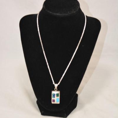 925 Sterling Twist Chain w/ Multi Stone Pendant 18" 18.2g