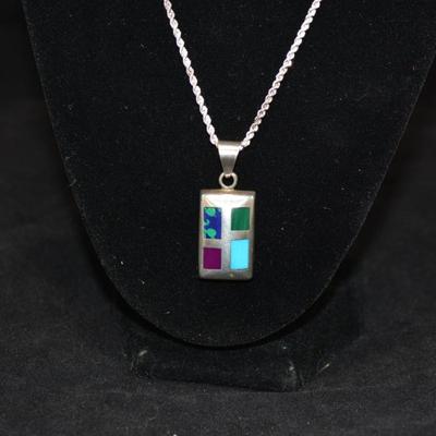 925 Sterling Twist Chain w/ Multi Stone Pendant 18" 18.2g