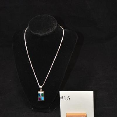 925 Sterling Twist Chain w/ Multi Stone Pendant 18" 18.2g