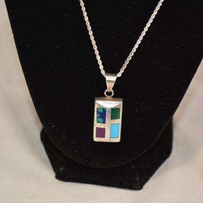925 Sterling Twist Chain w/ Multi Stone Pendant 18" 18.2g