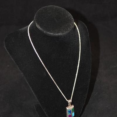 925 Sterling Twist Chain w/ Multi Stone Pendant 18" 18.2g